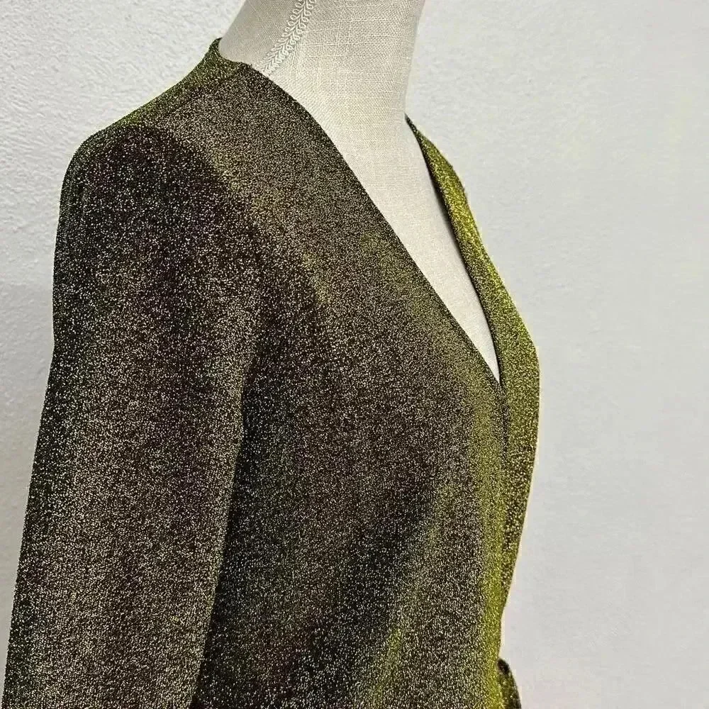 NWT Michael Kors Faux Tie Wrap Black/Gold Blouse